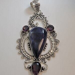 Necklace Pendants Iolite & Amethyst Handmade Jewelry in Sterling Silver Design